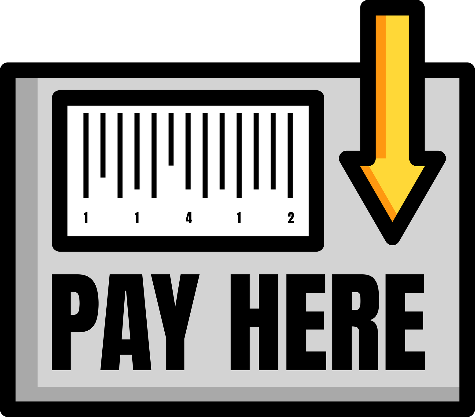 Pay Here Board With Barcode Icon